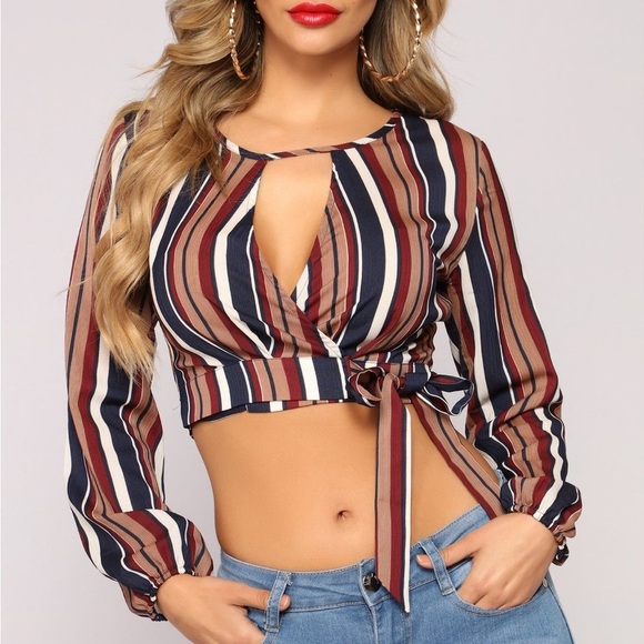 Fashion Nova Tops - Fashion Nova Put You In Line Striped Crop Top